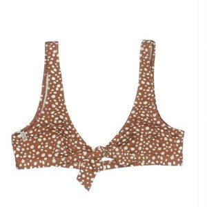 Rhythm. Swimsuit Bikini Top - Brown Orange Polka Dot - Bow in Front